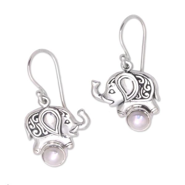 Alternate image for Cultured Pearl Elephant Dangle Earrings from Bali Elephant Soccer
