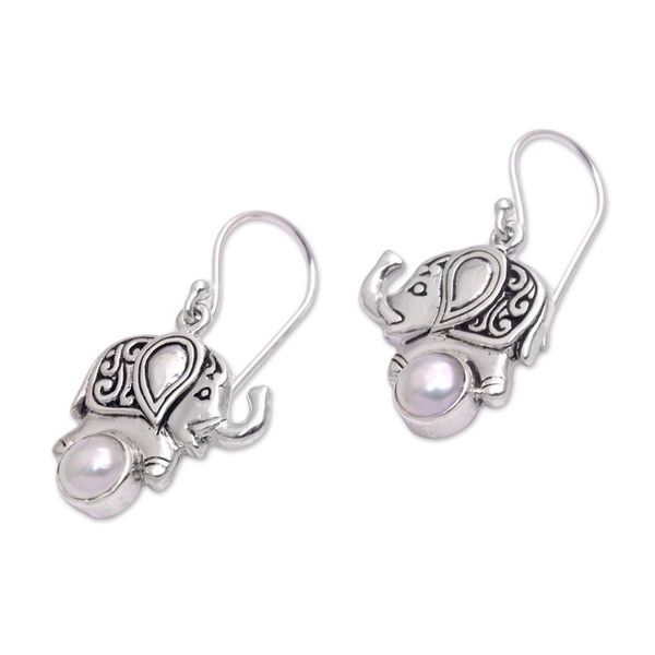 Alternate image for Cultured Pearl Elephant Dangle Earrings from Bali Elephant Soccer
