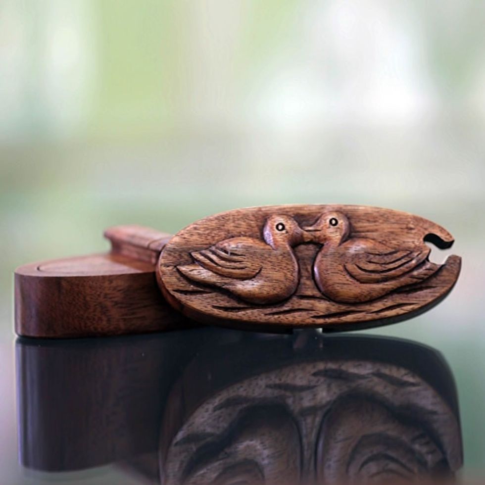 Duck Theme Wood Puzzle Box 'Duckling Romance'
