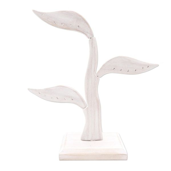 Alternate image for White Jempinis Wood Leaf-Themed Jewelry Holder 10 Inch Daun Salam in White