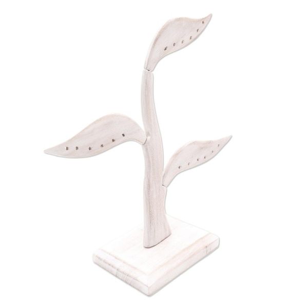 Alternate image for White Jempinis Wood Leaf-Themed Jewelry Holder 10 Inch Daun Salam in White