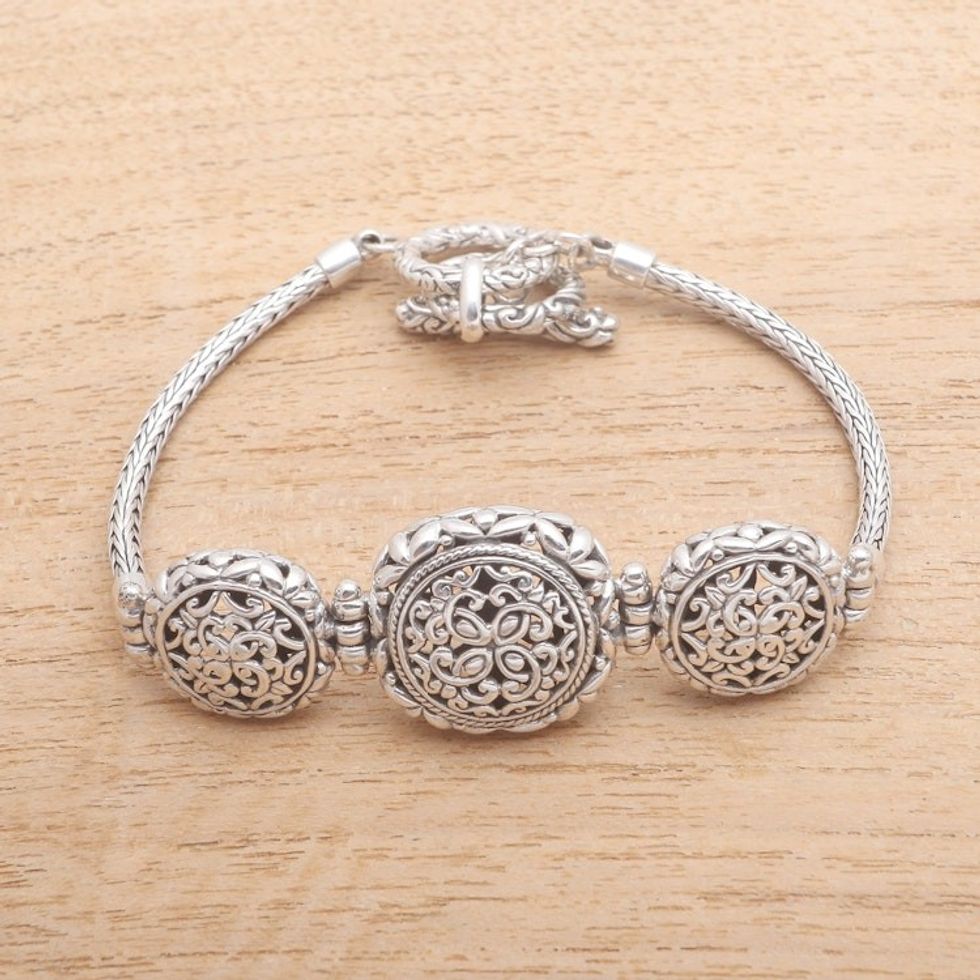 Sterling Silver Trio Pendant Bracelet from Bali 'Triple Enchantment'