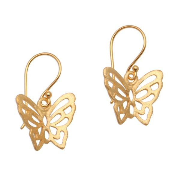 Alternate image for 18k Gold Plated Sterling Silver Butterfly Dangle Earrings Butterfly Gold