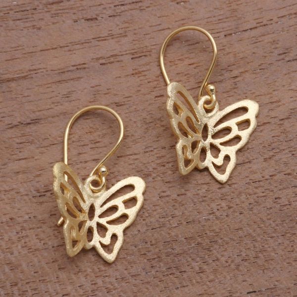 Alternate image for 18k Gold Plated Sterling Silver Butterfly Dangle Earrings Butterfly Gold