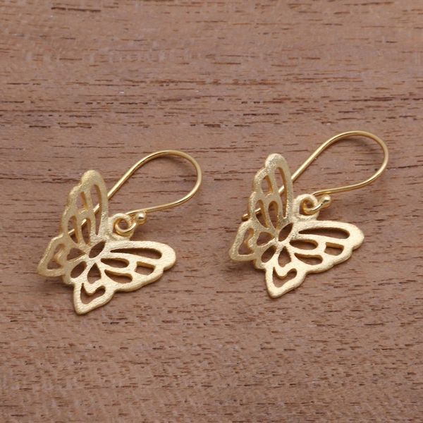 Alternate image for 18k Gold Plated Sterling Silver Butterfly Dangle Earrings Butterfly Gold