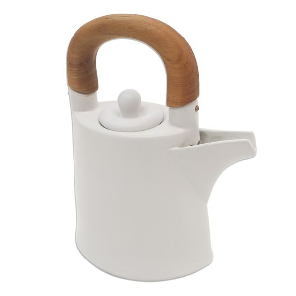 Alternate image for White Ceramic and Wood Tea Set for Two 5 Pcs Midday Cup