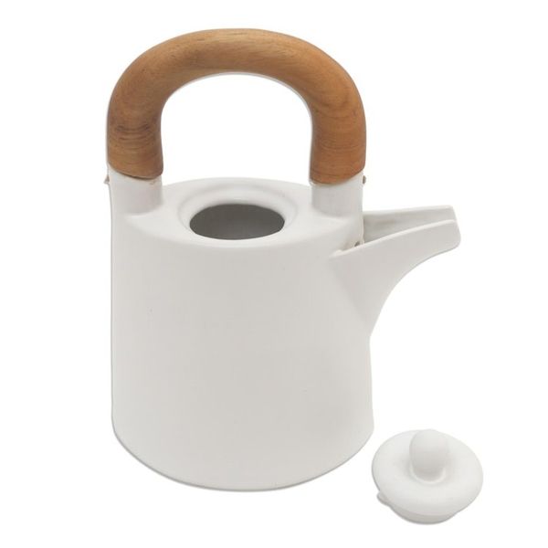 Alternate image for White Ceramic and Wood Tea Set for Two 5 Pcs Midday Cup