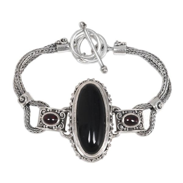 Alternate image for Balinese Style Pendant Bracelet with Onyx and Garnet Royal Presence