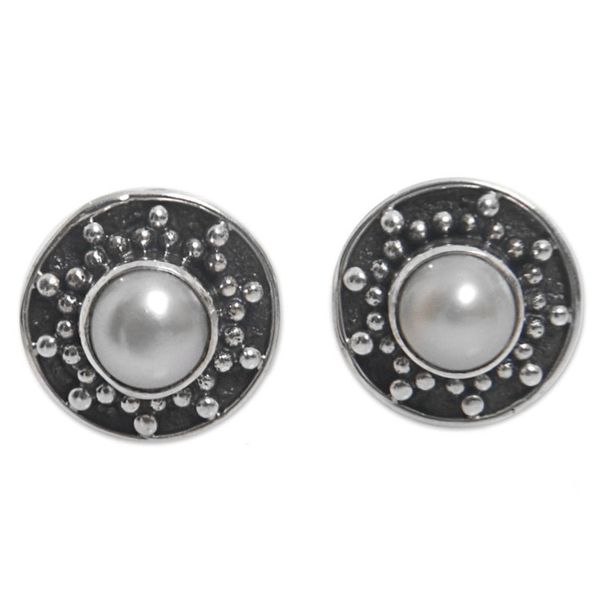 Alternate image for Hand Made Cultured Pearl Stud Earrings from Indonesia Glowing White Happiness