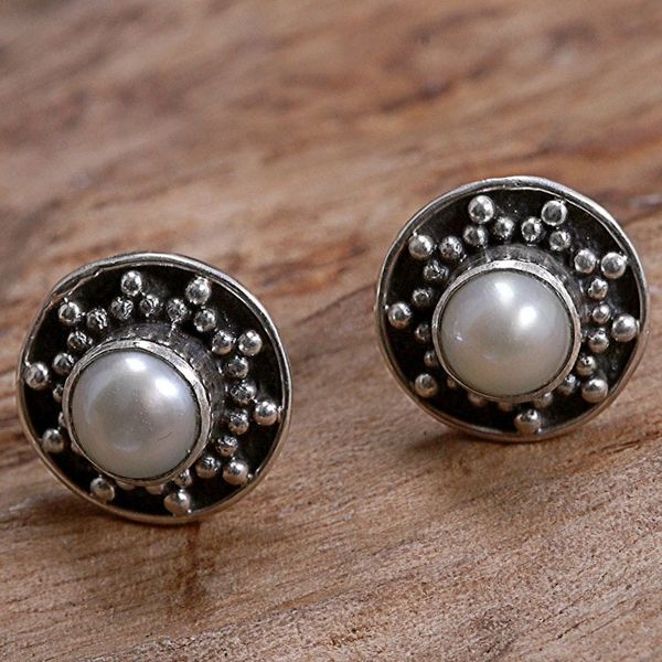Alternate image for Hand Made Cultured Pearl Stud Earrings from Indonesia Glowing White Happiness