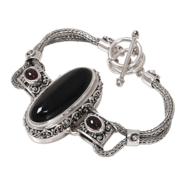 Alternate image for Balinese Style Pendant Bracelet with Onyx and Garnet Royal Presence