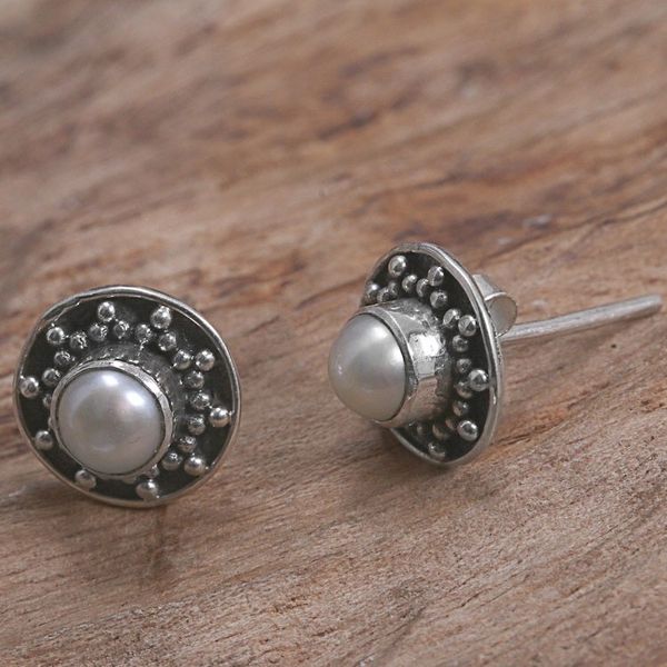 Alternate image for Hand Made Cultured Pearl Stud Earrings from Indonesia Glowing White Happiness