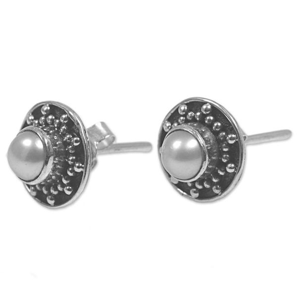 Alternate image for Hand Made Cultured Pearl Stud Earrings from Indonesia Glowing White Happiness
