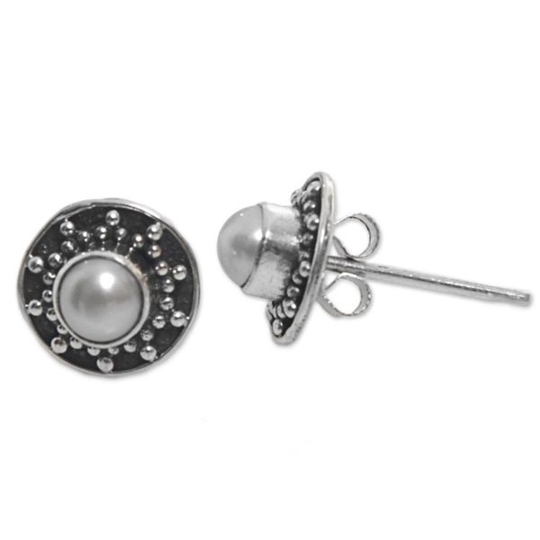Alternate image for Hand Made Cultured Pearl Stud Earrings from Indonesia Glowing White Happiness