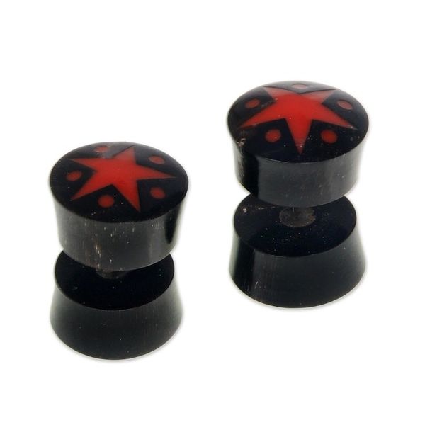Alternate image for Handcrafted Arang Wood Red Star Stud Earrings from Bali Dotted Stars