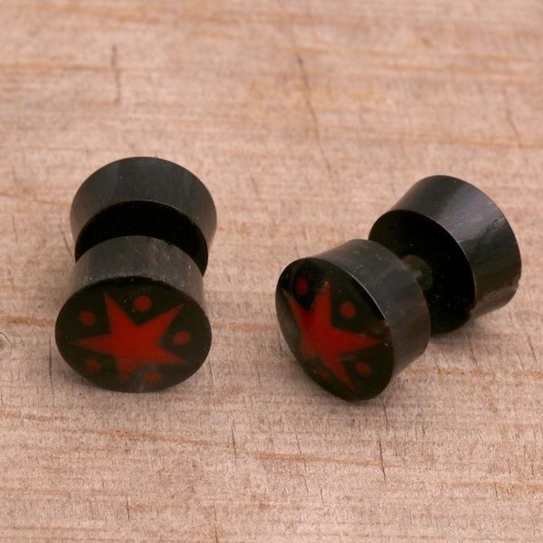 Alternate image for Handcrafted Arang Wood Red Star Stud Earrings from Bali Dotted Stars