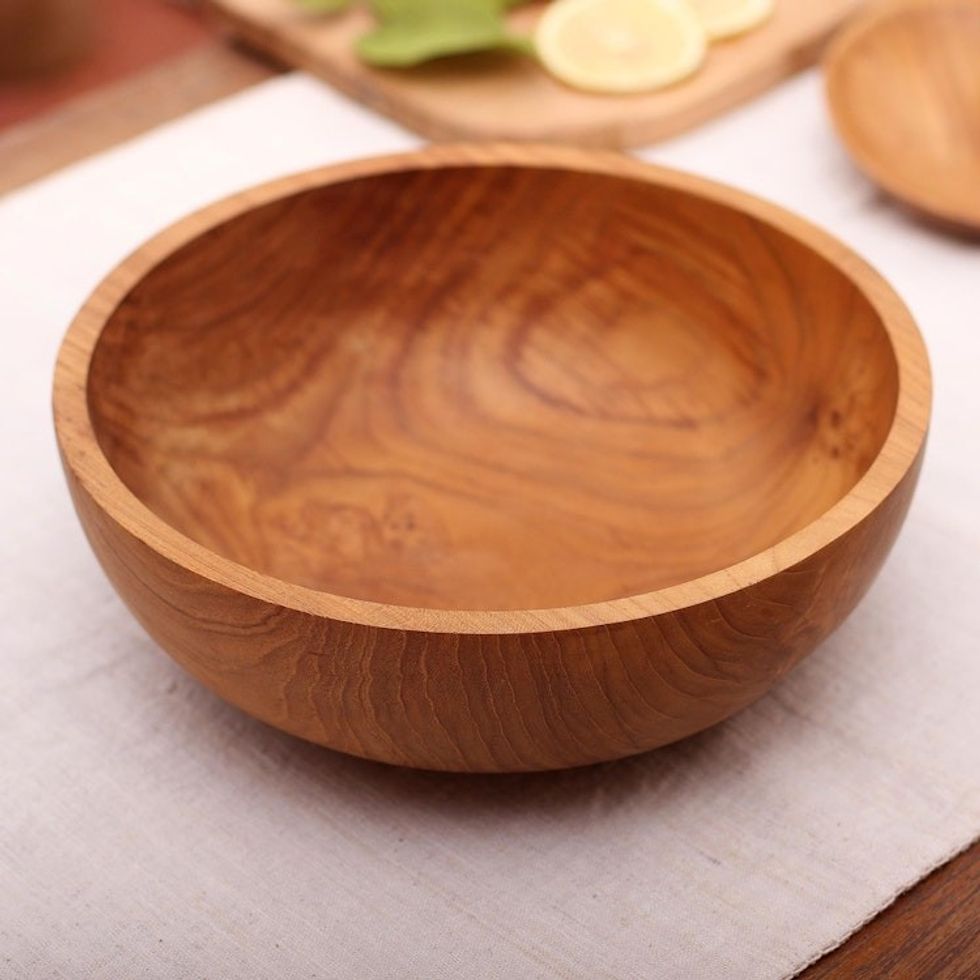 Hand Carved Teak Wood Serving Bowl from Bali 'Calm Lumber'