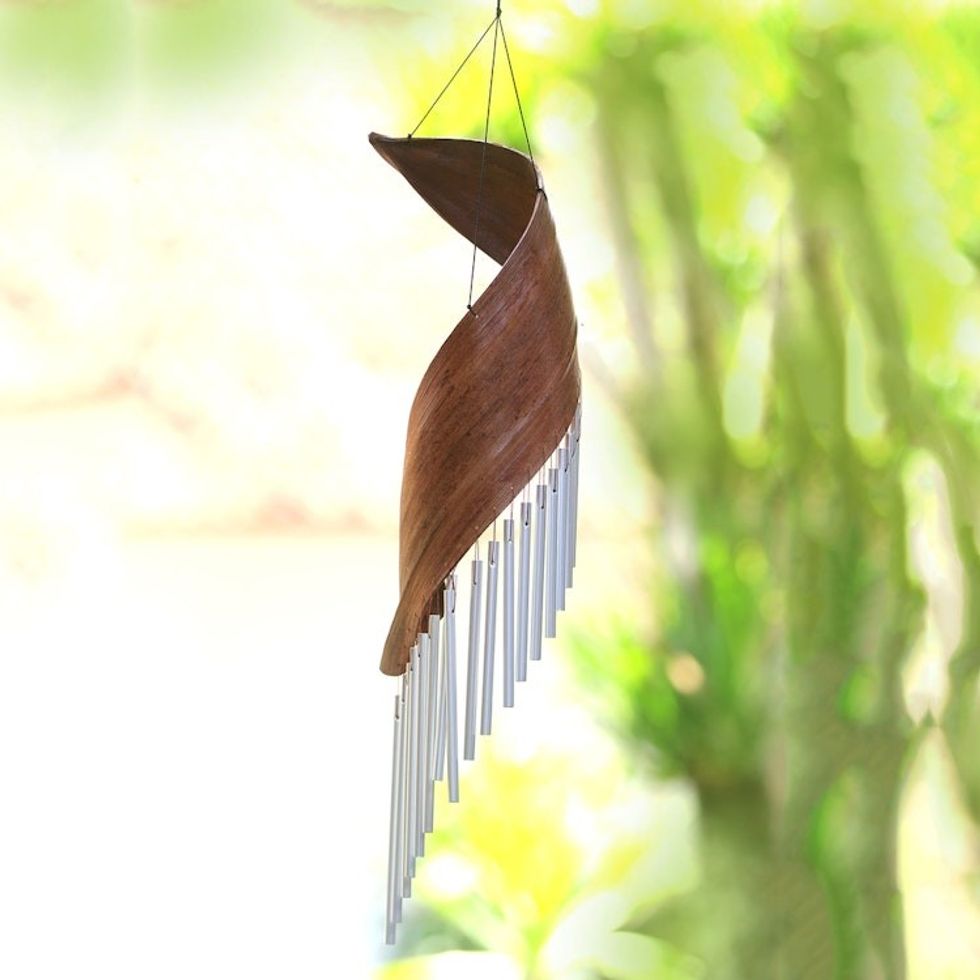 Handmade Minimalistic Coconut Tree Bark Wind Chime from Bali 'Bali Serenade'