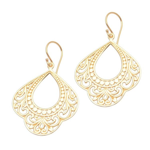 Alternate image for Patterned Gold Plated Sterling Silver Dangle Earrings Original Elegance
