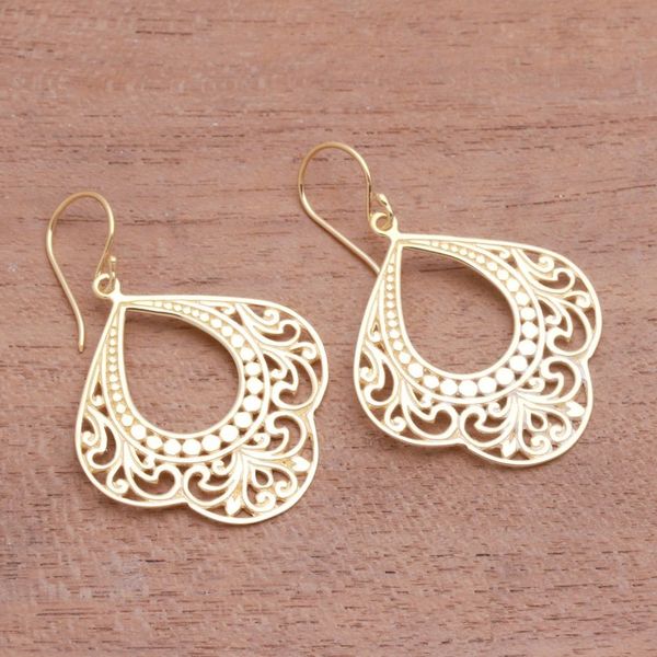 Alternate image for Patterned Gold Plated Sterling Silver Dangle Earrings Original Elegance