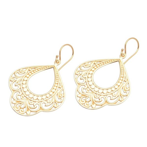 Alternate image for Patterned Gold Plated Sterling Silver Dangle Earrings Original Elegance