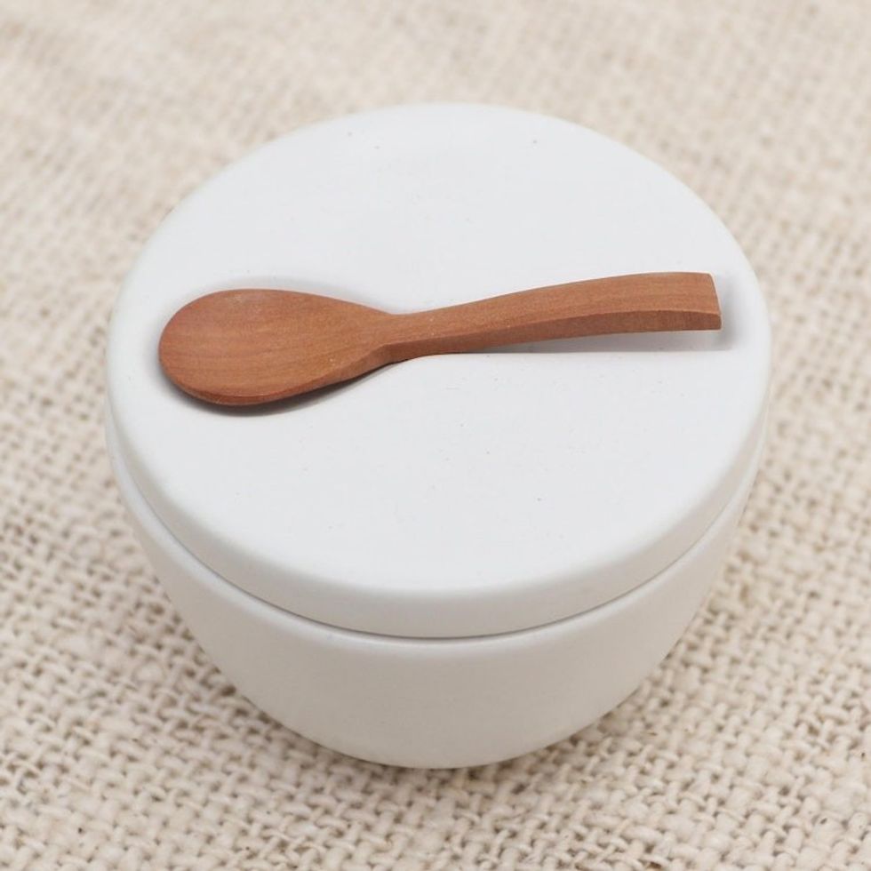 Handmade Ceramic Condiment Set with Wood Spoon 3 Pcs 'Midday Meal'