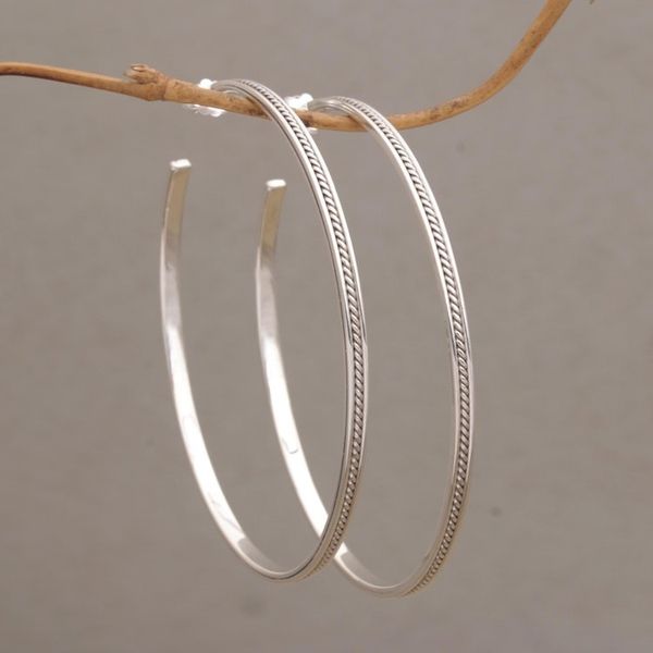 Alternate image for Rope Motif Half Hoop Sterling Silver Earrings Roped In