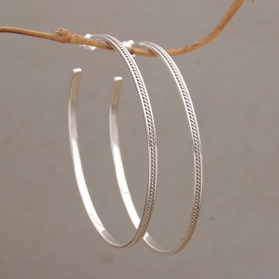 Rope Motif Half Hoop Sterling Silver Earrings 'Roped In'