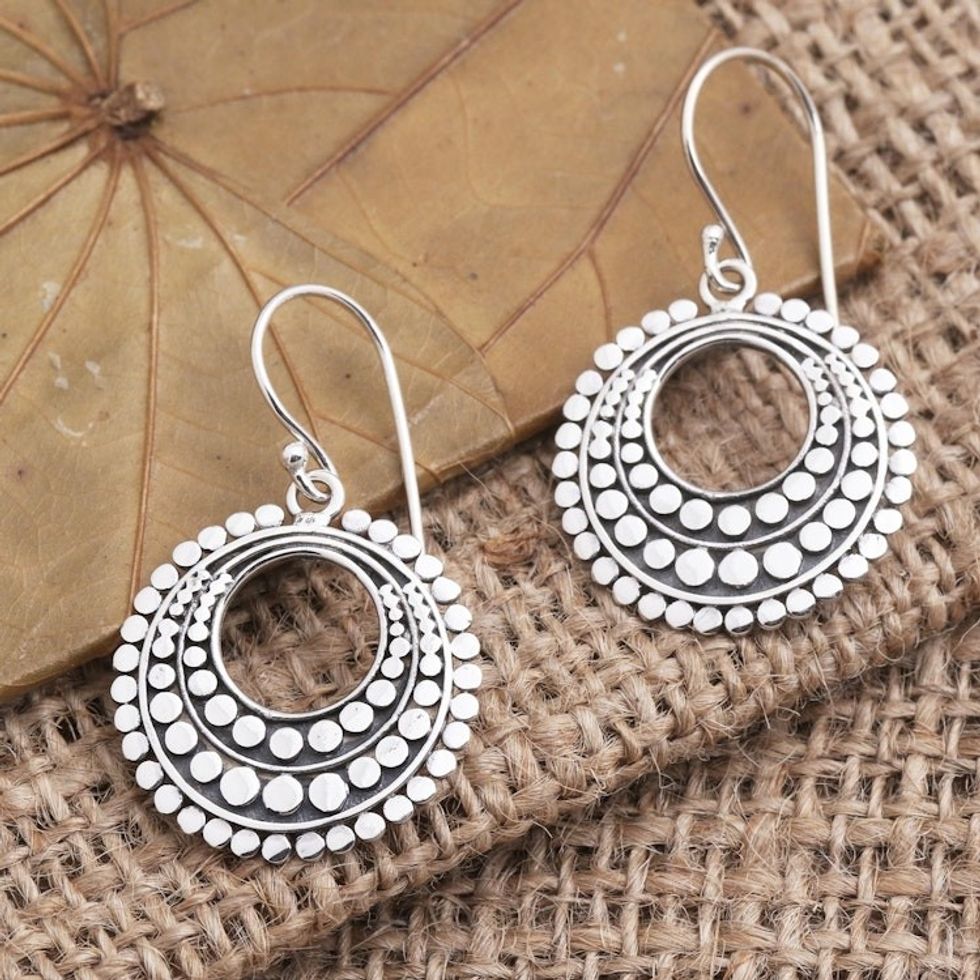 Round Dangle Earrings Handmade in Sterling Silver 'Epicycle'