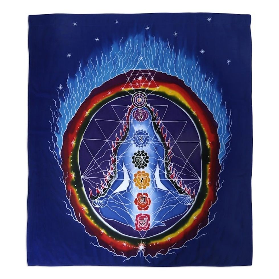 Batik Rayon Chakra-Themed Wall Hanging from Bali 'Transcendent Chakras'