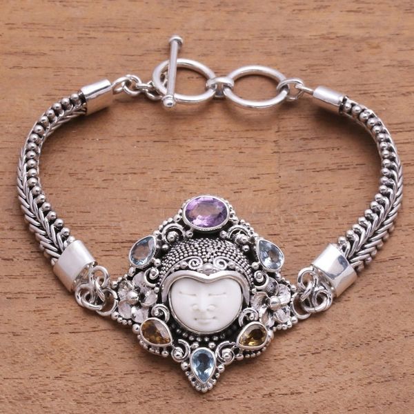 Alternate image for Multi-Gemstone and Bone Pendant Bracelet from Bali Guardian of the Rainbow