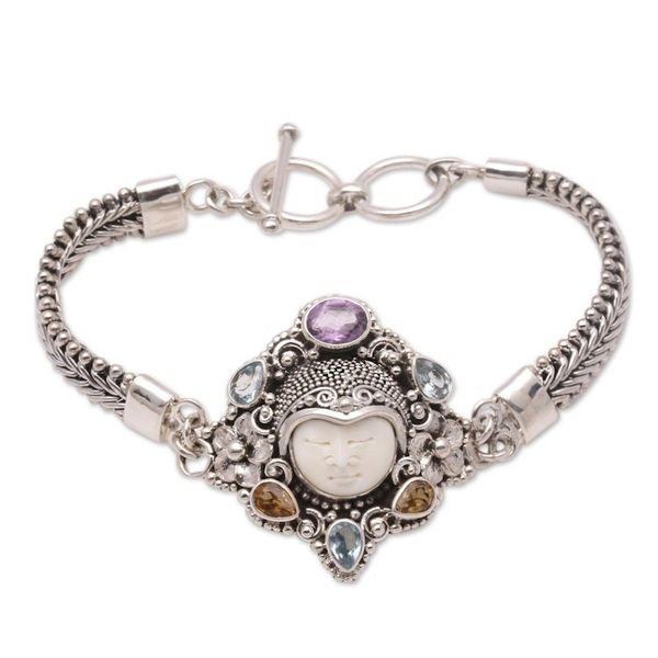 Alternate image for Multi-Gemstone and Bone Pendant Bracelet from Bali Guardian of the Rainbow