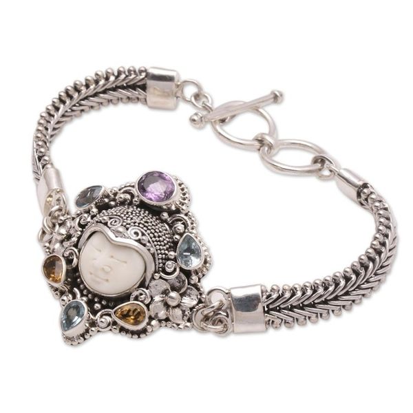 Alternate image for Multi-Gemstone and Bone Pendant Bracelet from Bali Guardian of the Rainbow