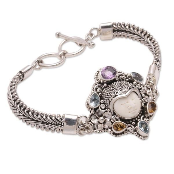 Alternate image for Multi-Gemstone and Bone Pendant Bracelet from Bali Guardian of the Rainbow