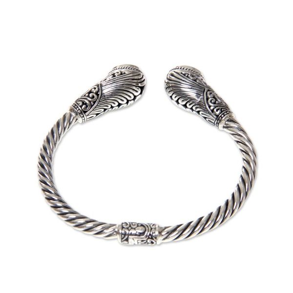 Alternate image for Handcrafted Bali Hinged Silver Cuff Bracelet with Amethysts Empress of Gelgel