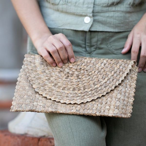 Alternate image for Handmade Brown Palm Leaf Clutch Handbag from Indonesia Tropical Touch