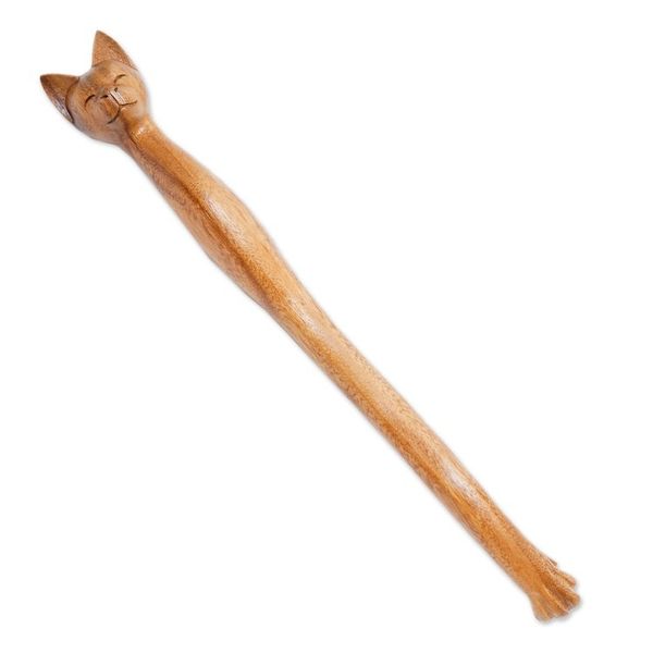 Alternate image for Cat-Themed Natural Wood Back Scratcher from Bali Helpful Cat