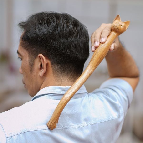 Alternate image for Cat-Themed Natural Wood Back Scratcher from Bali Helpful Cat