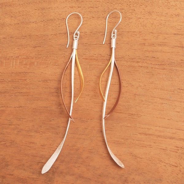 Alternate image for Gold and Rose Gold Accent Sterling Silver Earrings from Bali Jimbaran Tendrils