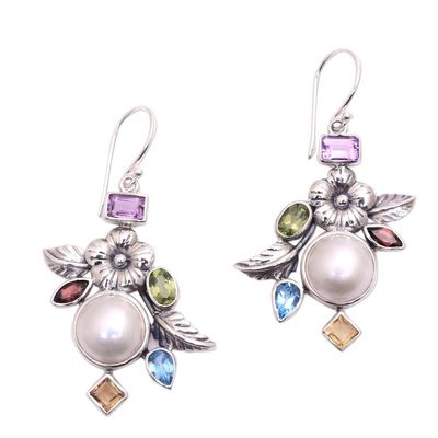 Alternate image for Multi-Gemstone Floral Dangle Earrings from Bali Goddess Garden