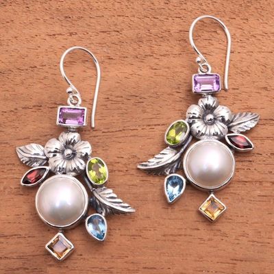 Alternate image for Multi-Gemstone Floral Dangle Earrings from Bali Goddess Garden