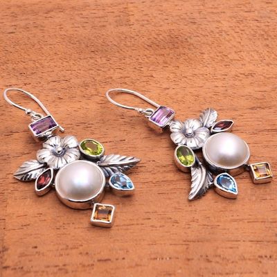 Alternate image for Multi-Gemstone Floral Dangle Earrings from Bali Goddess Garden