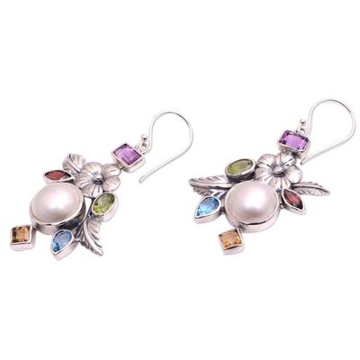 Alternate image for Multi-Gemstone Floral Dangle Earrings from Bali Goddess Garden