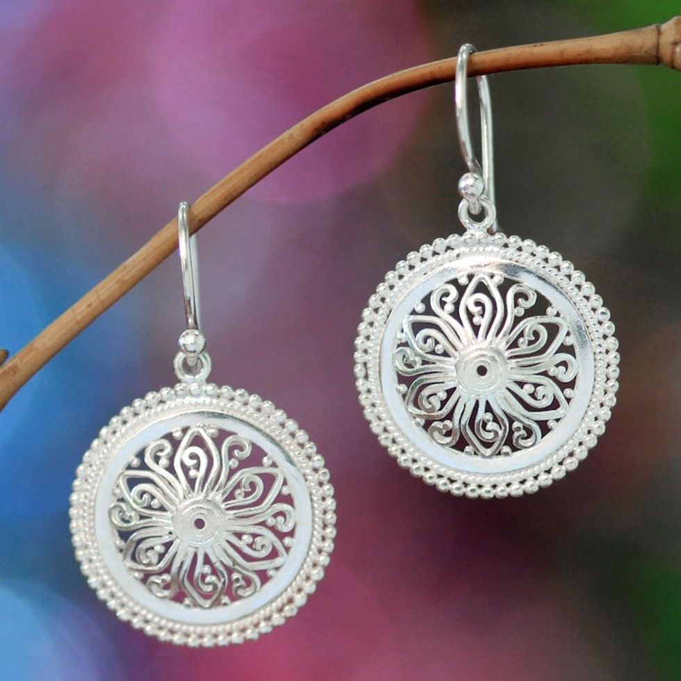 Floral Sterling Silver Dangle Earrings 'Paradise Bloom'