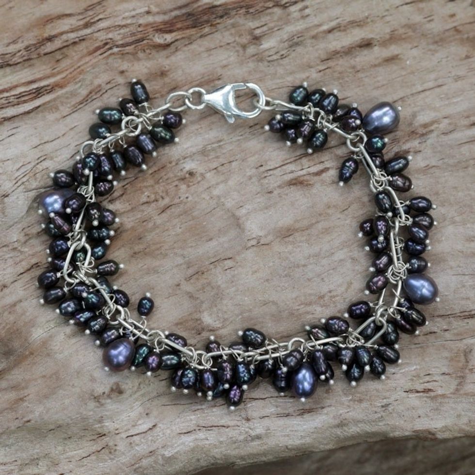 Cultured Peacock Pearl Beaded Bracelet from Indonesia 'Grapevine'