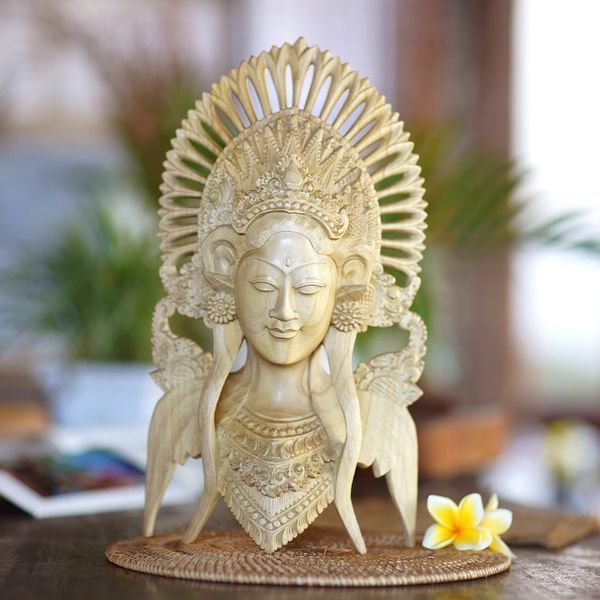Alternate image for Hand Carved Balinese Janger Dancer Wood Wall Mask Janger Dancer