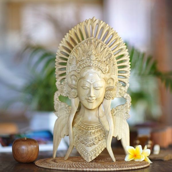 Alternate image for Hand Carved Balinese Janger Dancer Wood Wall Mask Janger Dancer
