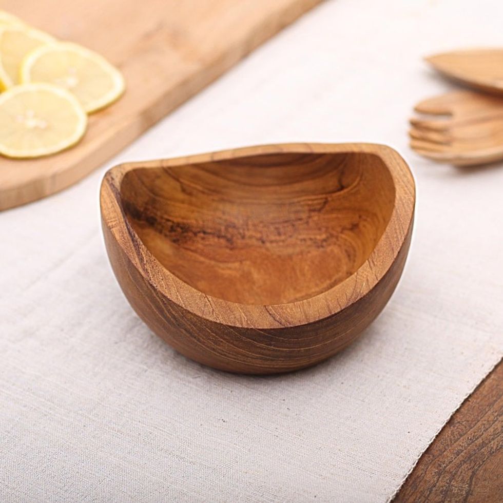 Handmade Teak Wood Snack Bowl from Bali 'Brown Shell'