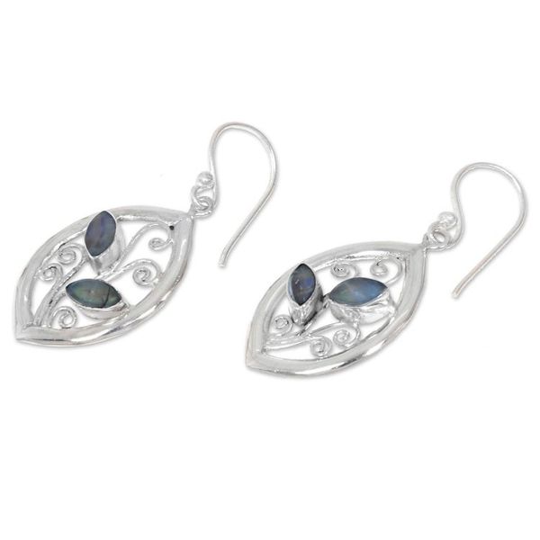 Alternate image for 925 Sterling Silver Leaf Earrings with Rainbow Moonstone Paradise Leaves