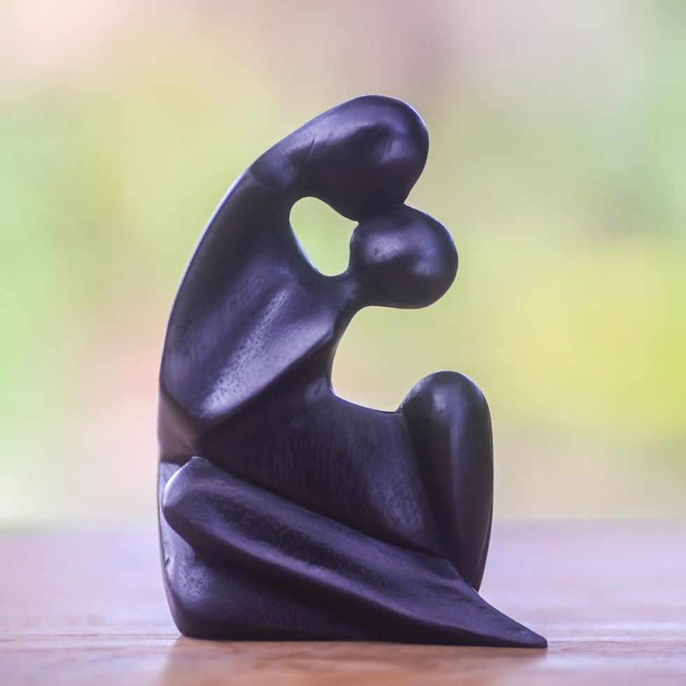 Hand Made Romantic Wood Sculpture 'First Kiss'